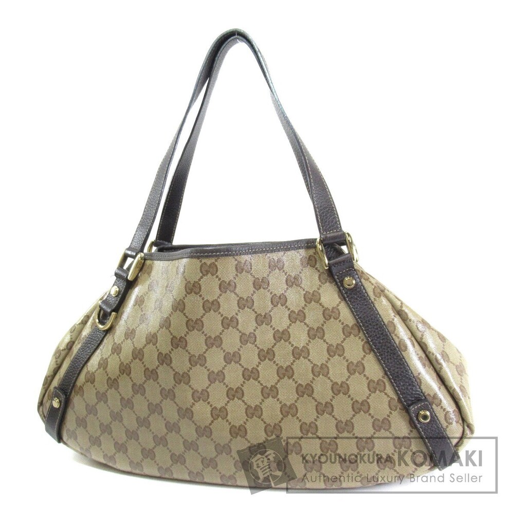 Gucci GG Crystal Logo Abbey Shoulder Bag beige brown canvas